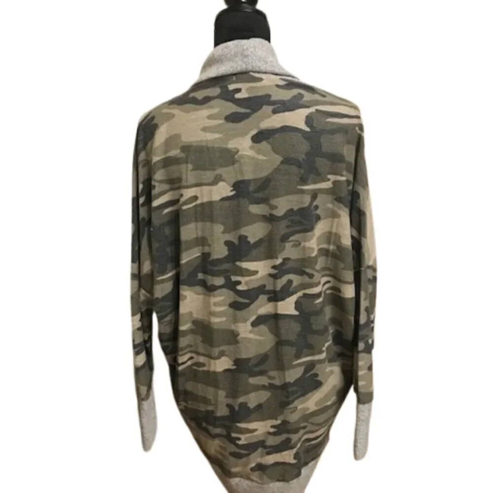 NWT Women's Be Bold Camouflage French Terry Open Front Cardigan Sweater